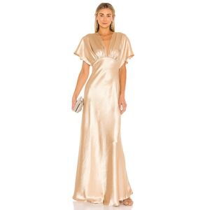 Free People Beatrice Satin Maxi Dress 8 Calm Sand Boho Resort NWT Luxe
